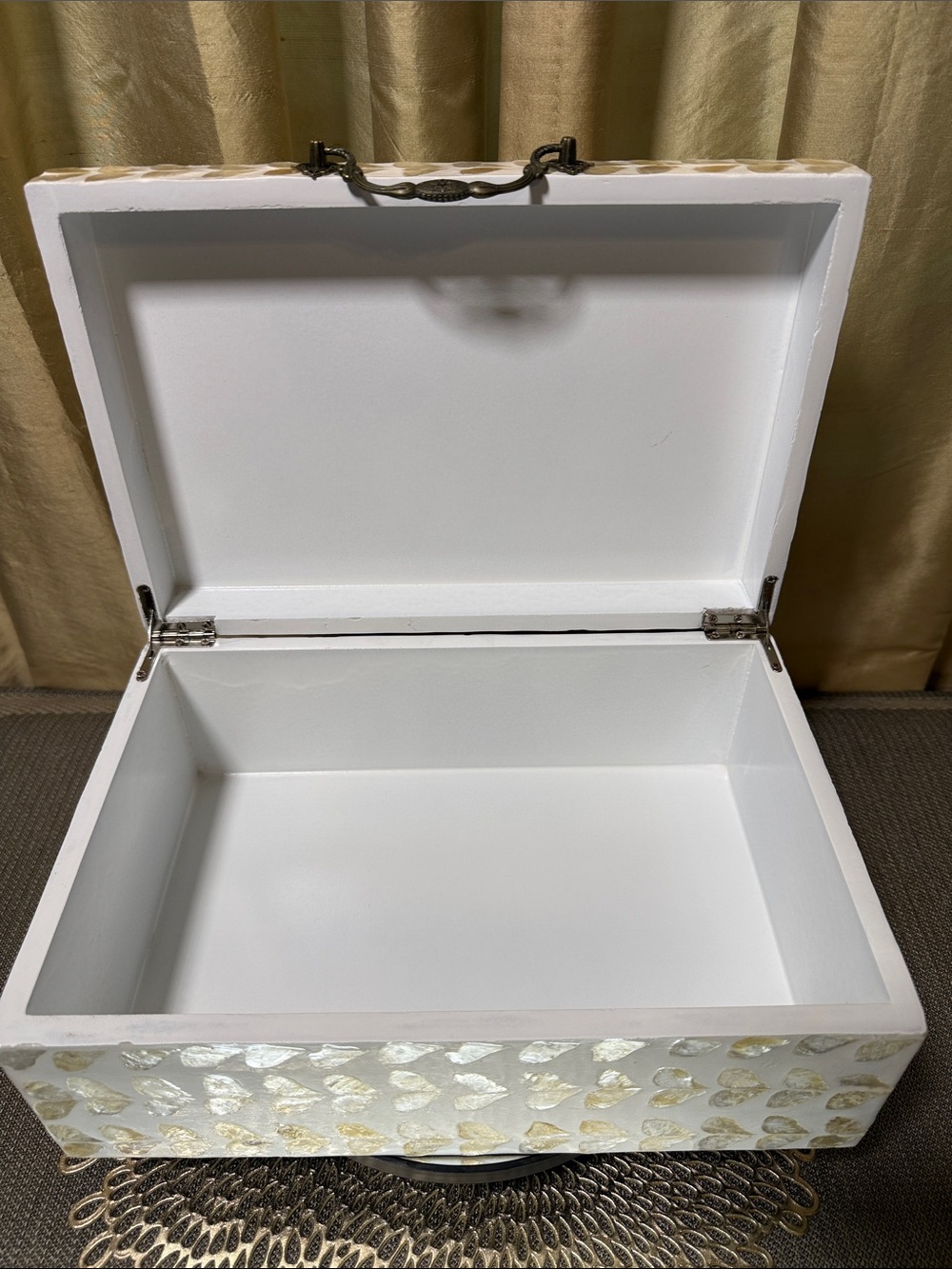 Handcrafted Capiz Shell Keepsake Box 12” White & Natural Decorative Storage Made - Picture 5 of 11